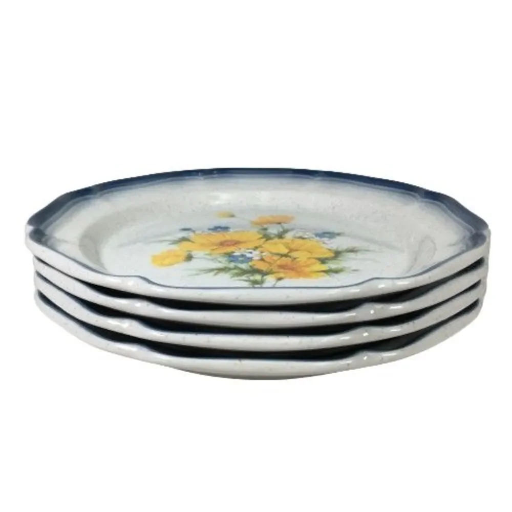 SET OF 4 Mikasa Country Club Amy Dinner Plates CA 503 Blue Yellow Floral 10 3/4